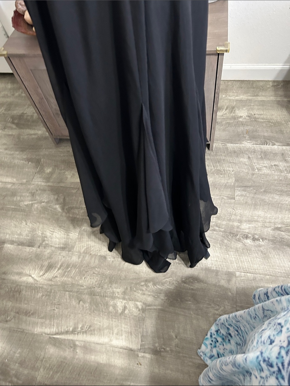 David's ❤️ Bridal Strapless Black Chiffon Evening Gown with Beaded Waist - Picture 5 of 11